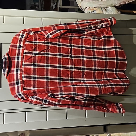 Eddie Bauer red white navy plaid cotton buttondown shirt unisex M/lrg W/XL - Picture 6 of 6